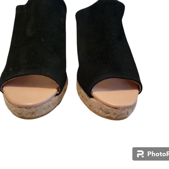 Gaimo Suede Wedges Black Slip On Slide Peep Toe Espadrille - Picture 4 of 14